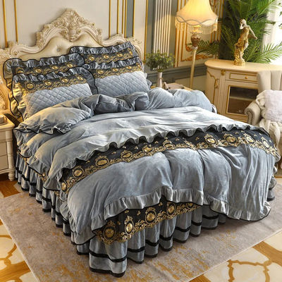 Set de cobertura de edredão 4pcs 400TC saia de cama de algodão luxo roupa de cama plissada com 2 caixas de almofada
