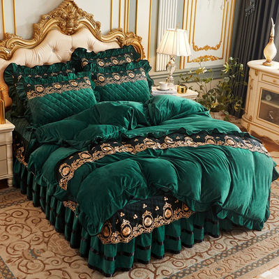 Set de cobertura de edredão 4pcs 400TC saia de cama de algodão luxo roupa de cama plissada com 2 caixas de almofada