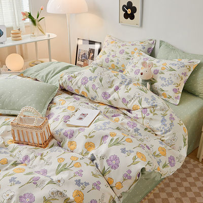 Plant Pattern Cotton Brushed Bedding Set para 2,2m 7 pés Cama Design simples