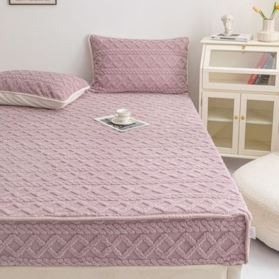 Capa de cama de veludo de coral quente de inverno de peça única com esteira antiderrapante Ideal para casa