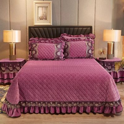 Limpação de roupa de cama europeia de inverno Conjunto de bordados de luxo Folha de renda Capa de saia de cama