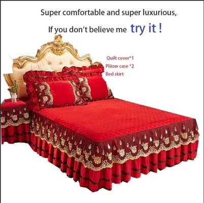 Limpação de roupa de cama europeia de inverno Conjunto de bordados de luxo Folha de renda Capa de saia de cama