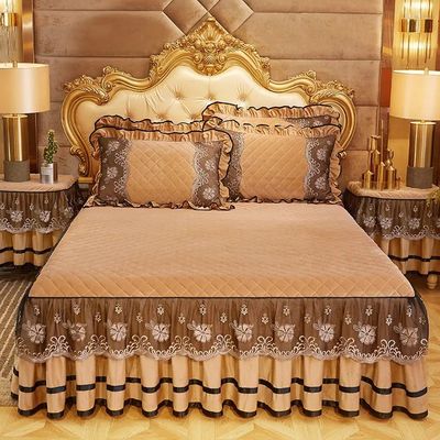 Limpação de roupa de cama europeia de inverno Conjunto de bordados de luxo Folha de renda Capa de saia de cama