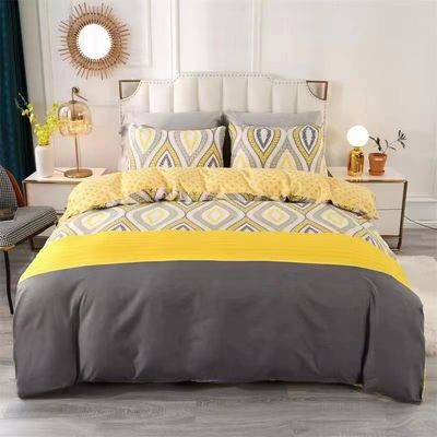 100% de algodão microfibra casa hotel roupa de cama de casamento conjunto com impressão diagonal e renda saia de cama