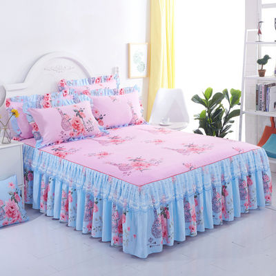Planta Floral Moderna Impressa Cobertura de Cama Fitted renda Cama Saias 3pcs Setes de Cama