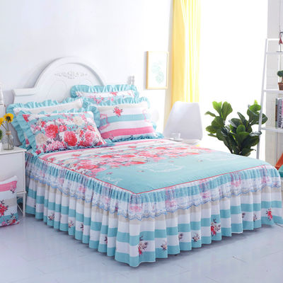 Planta Floral Moderna Impressa Cobertura de Cama Fitted renda Cama Saias 3pcs Setes de Cama