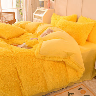 Rainbow Color Fur Velvet Fluffy Plush Sheet Set para Crianças Menina Conta de fios 300tc