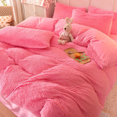 Rainbow Color Fur Velvet Fluffy Plush Sheet Set para Crianças Menina Conta de fios 300tc