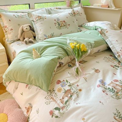 Casamento Kit de Quatro Peças Lençóis Colchão Quilt Cartoons Cama de Algodão Luxo Lençóis