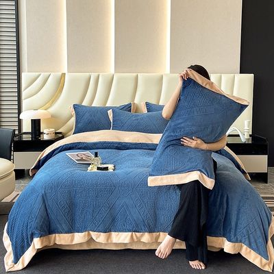 230g de roupa de cama de inverno de veludo de leite esculpido padrão sólido 4 pcs para mantel King Size
