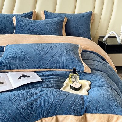 230g de roupa de cama de inverno de veludo de leite esculpido padrão sólido 4 pcs para mantel King Size