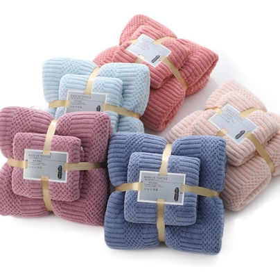 Microfibras personalizadas secas rápidas Plush Coral Fleece Soft Towel Set Toalhas de banho de hotel 250gm