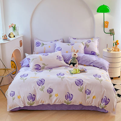 Impressão reativa padrão de flores simples cama de poliéster conjunto para lençóis de cama de luxo