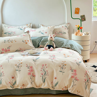 Impressão reativa padrão de flores simples cama de poliéster conjunto para lençóis de cama de luxo