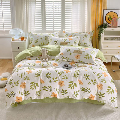 Impressão reativa padrão de flores simples cama de poliéster conjunto para lençóis de cama de luxo