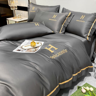 Conjunto personalizado de lençóis de bordados de seda lavada para roupas de cama de seda de cetim de luxo ADS04
