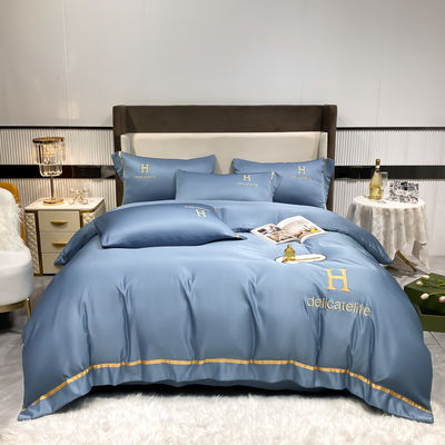 Conjunto personalizado de lençóis de bordados de seda lavada para roupas de cama de seda de cetim de luxo ADS04
