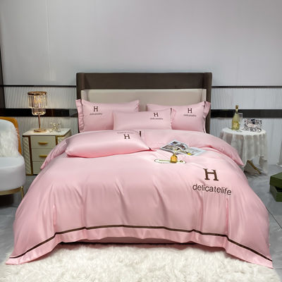 Conjunto personalizado de lençóis de bordados de seda lavada para roupas de cama de seda de cetim de luxo ADS04