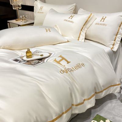 Conjunto personalizado de lençóis de bordados de seda lavada para roupas de cama de seda de cetim de luxo ADS04