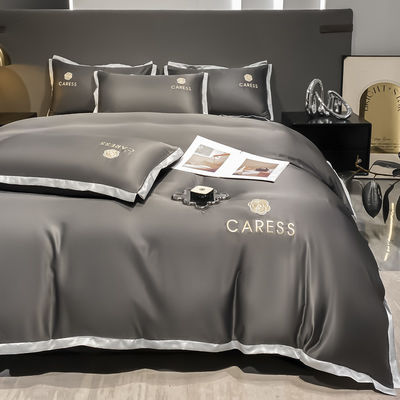 Set de roupa de cama de luxo lavado de seda bordados Set de cobertura de cama para o hospital escola casa