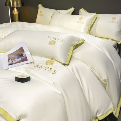 Set de roupa de cama de luxo lavado de seda bordados Set de cobertura de cama para o hospital escola casa