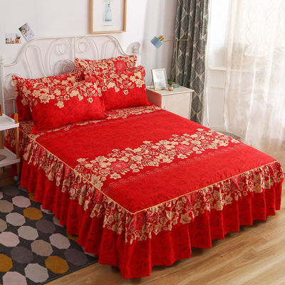 Planta Floral Moderna Impressa Tecido 100% de Algodão Cobertura de Cama Fitted Skirts Sheets 3pcs Bedding Covers Sets