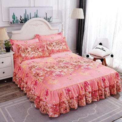 Planta Floral Moderna Impressa Tecido 100% de Algodão Cobertura de Cama Fitted Skirts Sheets 3pcs Bedding Covers Sets