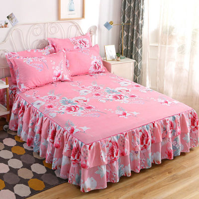 Planta Floral Moderna Impressa Tecido 100% de Algodão Cobertura de Cama Fitted Skirts Sheets 3pcs Bedding Covers Sets