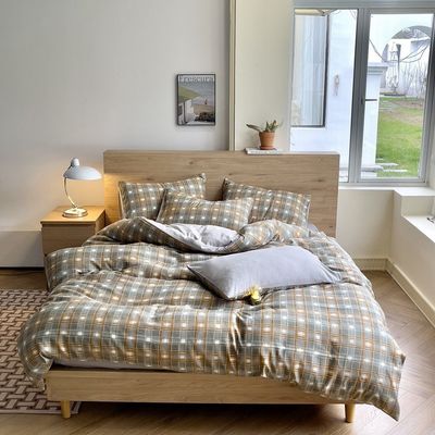 Retro estilo xadrez pano de linho cobertor de colcha Set de lençóis de cama para uma aparência chique e atemporal