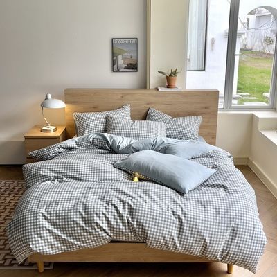 Retro estilo xadrez pano de linho cobertor de colcha Set de lençóis de cama para uma aparência chique e atemporal