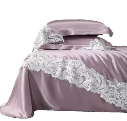 100% de seda de amoras 19mm Setes de coberturas de edredons com renda de cama de casamento de alta qualidade