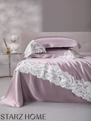 100% de seda de amoras 19mm Setes de coberturas de edredons com renda de cama de casamento de alta qualidade