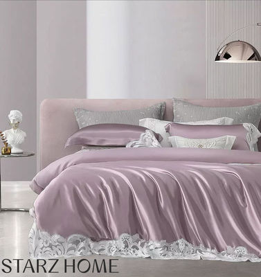 100% de seda de amoras 19mm Setes de coberturas de edredons com renda de cama de casamento de alta qualidade