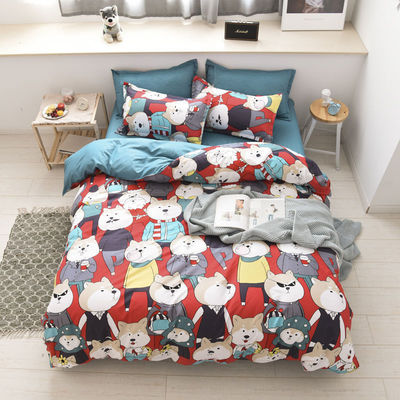 Simples 4 Pcs Cartoon Polyester Lenços de cama conjunto para Twin Duplo Queen King Size Camas