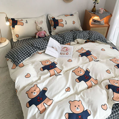 Simples 4 Pcs Cartoon Polyester Lenços de cama conjunto para Twin Duplo Queen King Size Camas