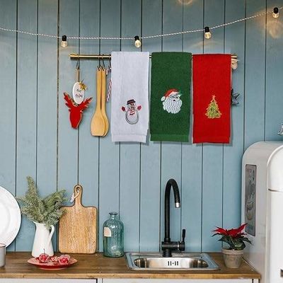 Conjunto de presentes de toalhas de Natal de 2023 Toalhas de algodão hipoalergênicas em caixa de presente com bordados