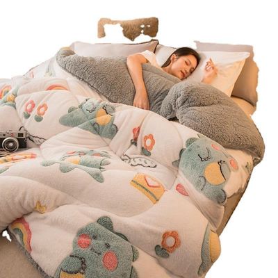 Quilt de lã de cordeiro espessado de fibras químicas moles Quilt de cama com tamanho personalizado
