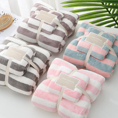 Set de toalhas para o rosto de coral veludo com listras largas 35*75cm 70*140cm