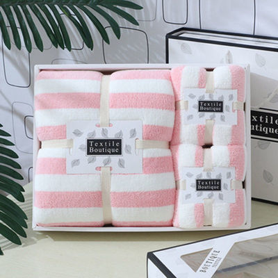 Set de toalhas para o rosto de coral veludo com listras largas 35*75cm 70*140cm