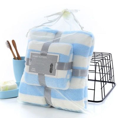 Set de toalhas para o rosto de coral veludo com listras largas 35*75cm 70*140cm