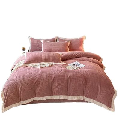 Grade A Stripes Set de quatro peças em veludo de leite de cor sólida e veludo francês para bebê