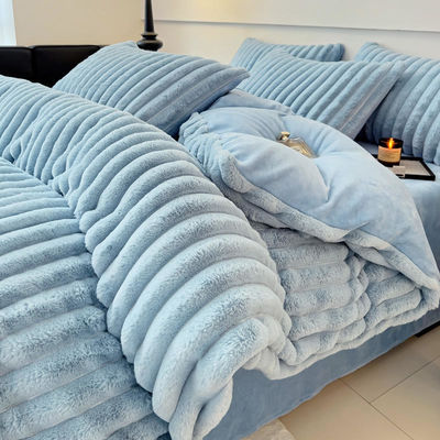 Fios Tintados de Coelhos Couro Falso Fluffy Plush Set de Coberturas Quatro Peças de Cama