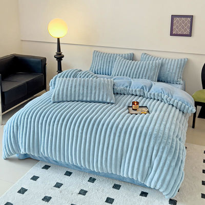 Fios Tintados de Coelhos Couro Falso Fluffy Plush Set de Coberturas Quatro Peças de Cama