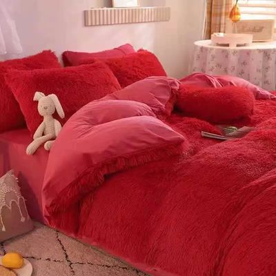 Home Hotel Queen Size Set de roupas de cama com lençol de saia de cetim e cobertor de veludo de algodão