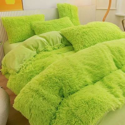 Home Hotel Queen Size Set de roupas de cama com lençol de saia de cetim e cobertor de veludo de algodão
