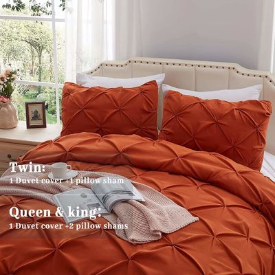 Queen Size Solid Pinch Pleat Pintuck 3 peças Set de cobertura de cobertor com bordados de diamante