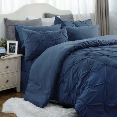 Queen Size Solid Pinch Pleat Pintuck 3 peças Set de cobertura de cobertor com bordados de diamante