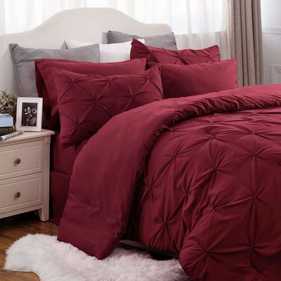 Queen Size Solid Pinch Pleat Pintuck 3 peças Set de cobertura de cobertor com bordados de diamante