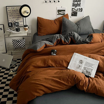 Cama de casamento Tipo de cama de casamento Kit de quatro peças Cor sólida Cobertura de algodão lavada 4 Pcs