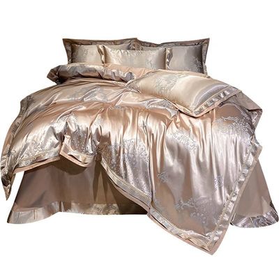 Jacquard de Casamento Impresso Luxo King Size Set de Cama Satinada de Seda para Conforto Sustentável